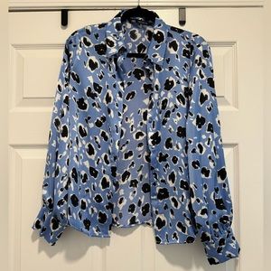 Zara Women’s Blue Animal Print Button Down Sz L